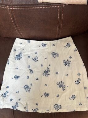 American Eagle Outfitters White Mini Skirt with Blue Floral Print